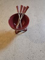 Fondue Schokoladen Set mit 4 Gabeln rot 