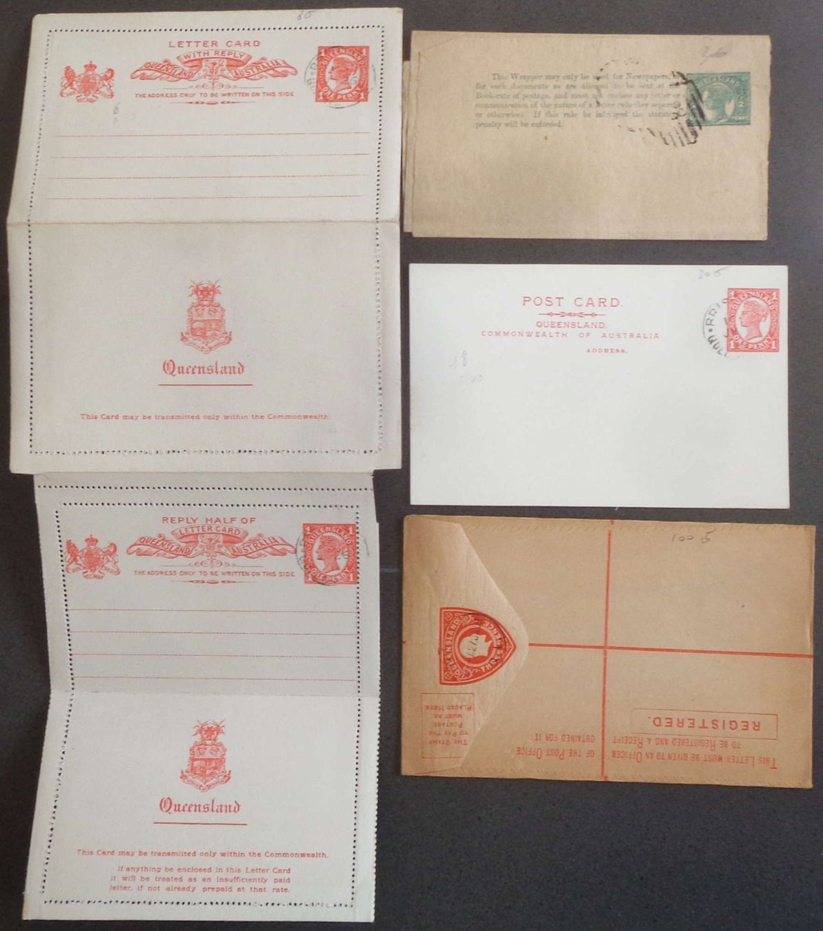 Tutti i francobolli: QUEENSLAND: 4 Postal Stationaries, Ø – Nuovo (secondo la descrizione) da Le Locle venduto da timbrettino