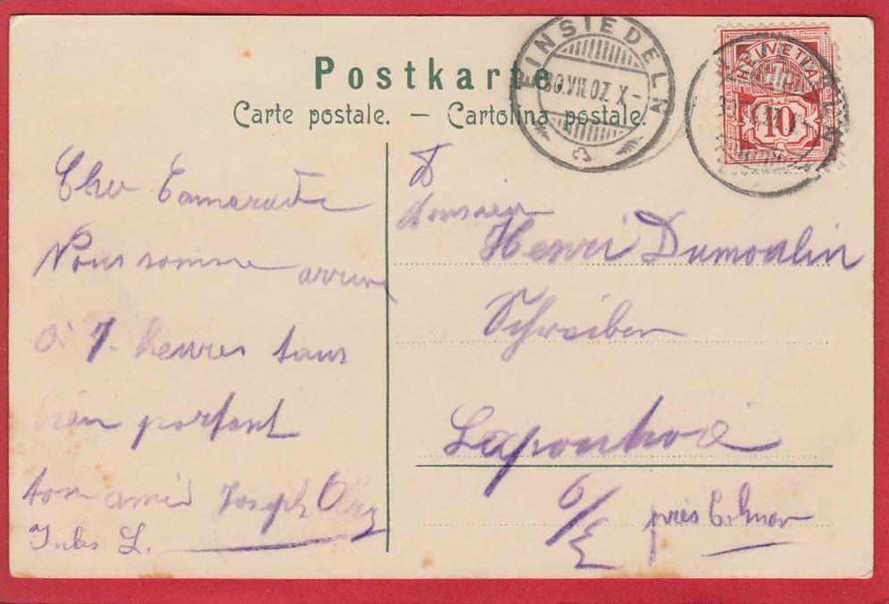 Cartoline postali: EINSIEDELN LITHO 1907 – Usato da Grüningen venduto da Kartenlaube 1