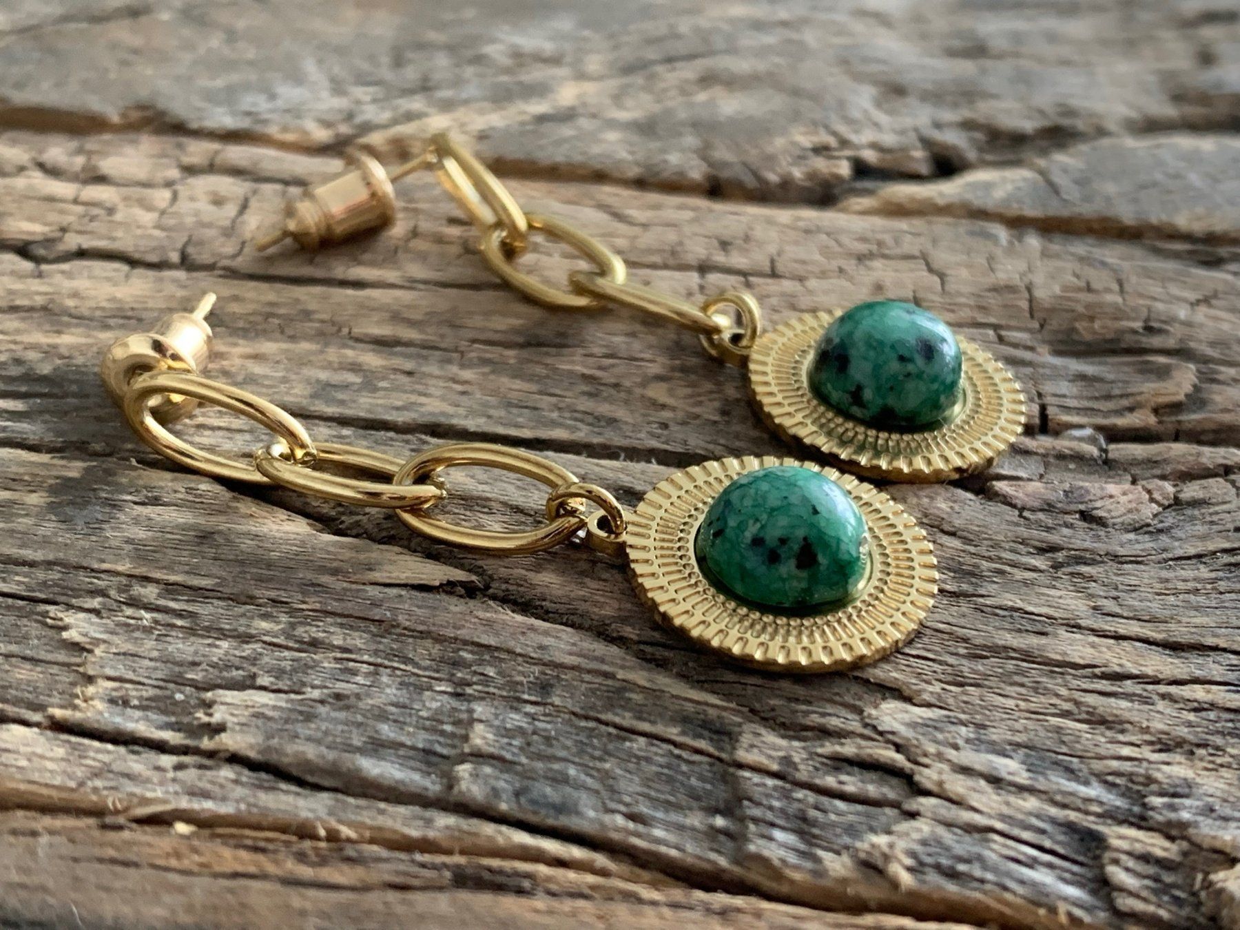 Ohrringe & -stecker: Wow: 14k vergoldete MALACHIT Ohrhänger – Neu und originalverpackt aus Rombach von Ivreajewels 2