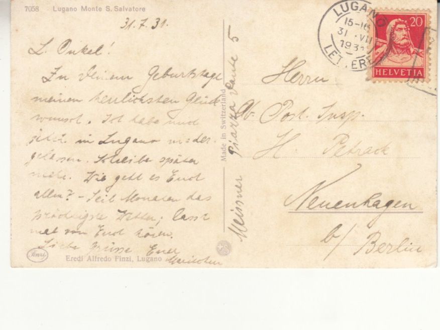 Cartoline postali: Lugano 1931 – Usato da Bürglen TG venduto da StampGraf 1