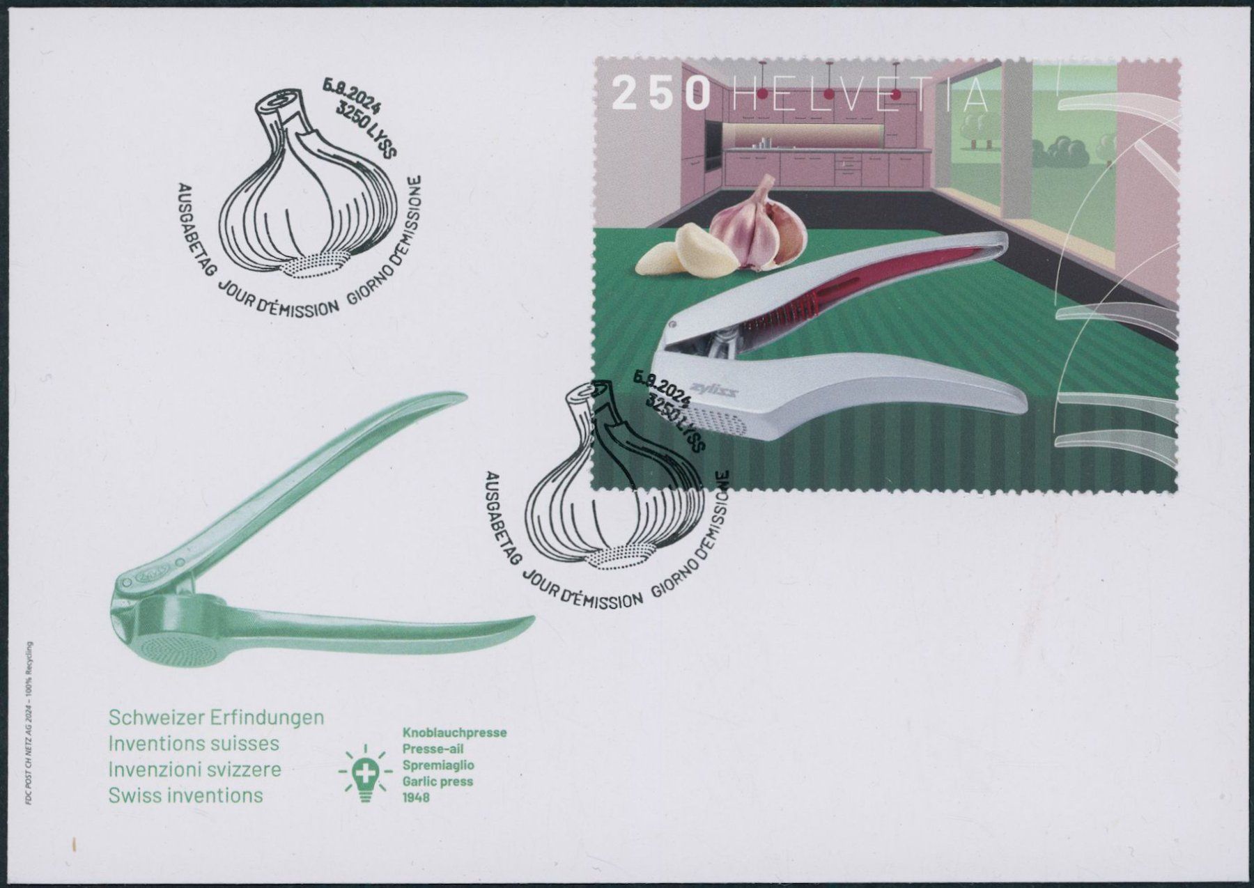 Alle Briefmarken: 2024 - Knoblauchpresse - Blockausschnitt - FDC ET – Gebraucht aus Schindellegi von leecollect
