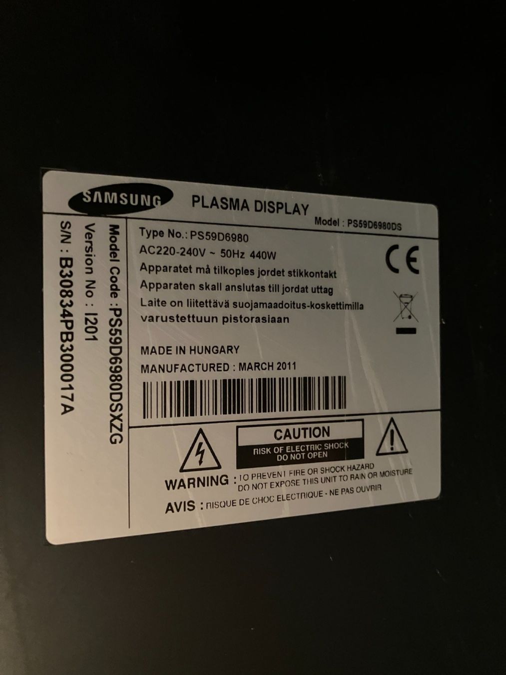 Televisori: Samsung Plasma Fernseher PS59D6980 – Difettoso da ehrendingen venduto da atlan700 1