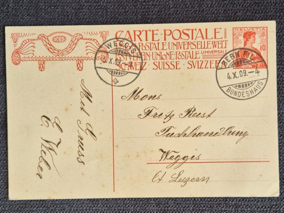 Cartoline postali: Ansichtskarte Weltpostverein Bern 1909 – Usato da Horw venduto da mi.ba 1