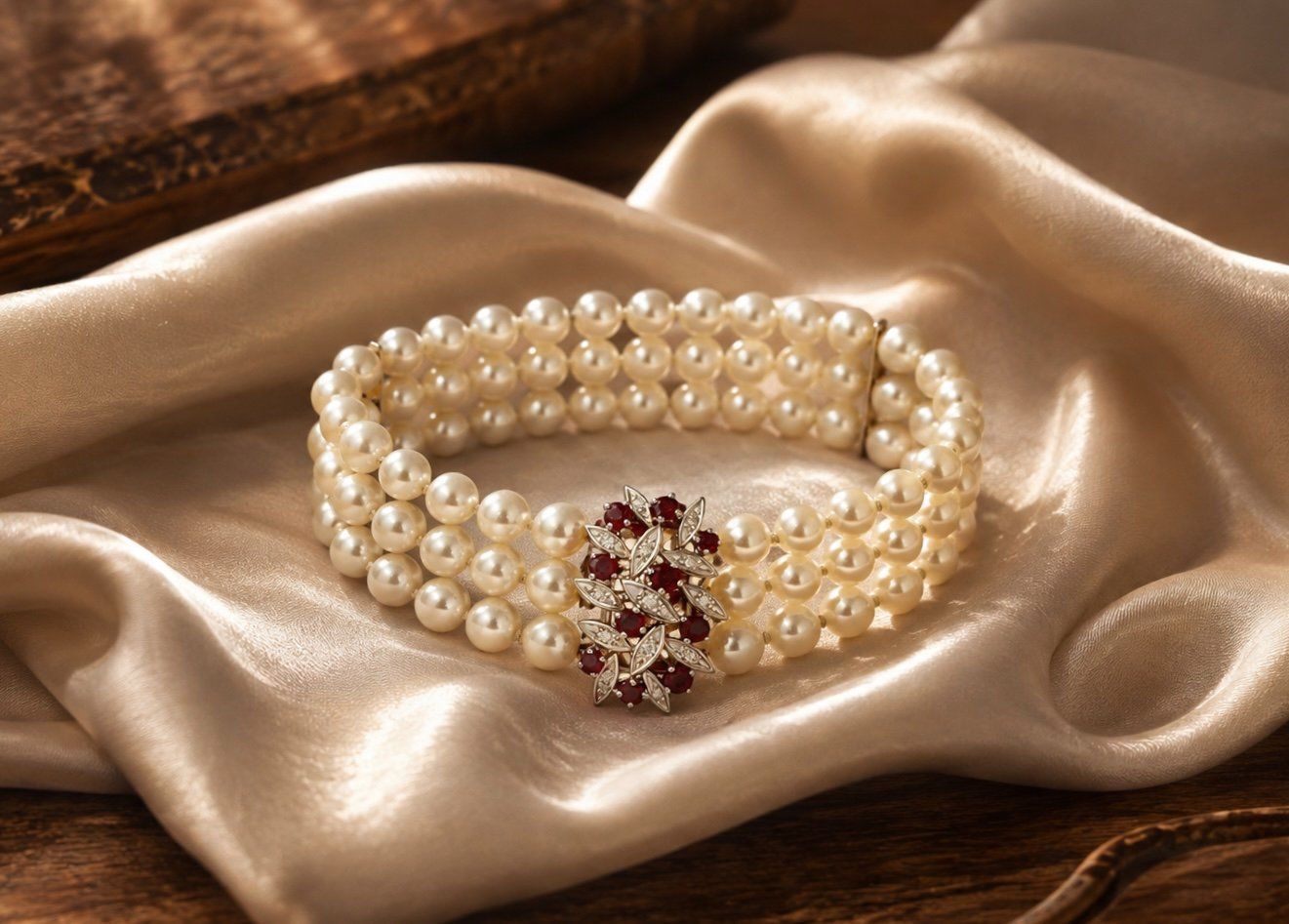 Bucherer Armbänder & -reifen: BUCHERER, Perlen - Diamant - Rubin - Bracelet – Gebraucht aus Zuzwil SG von artimmo