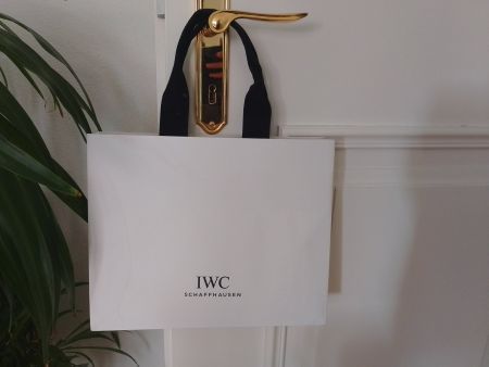 IWC Schaffhausen Einkaufs Tragtasche weiss m. schwarzem Band