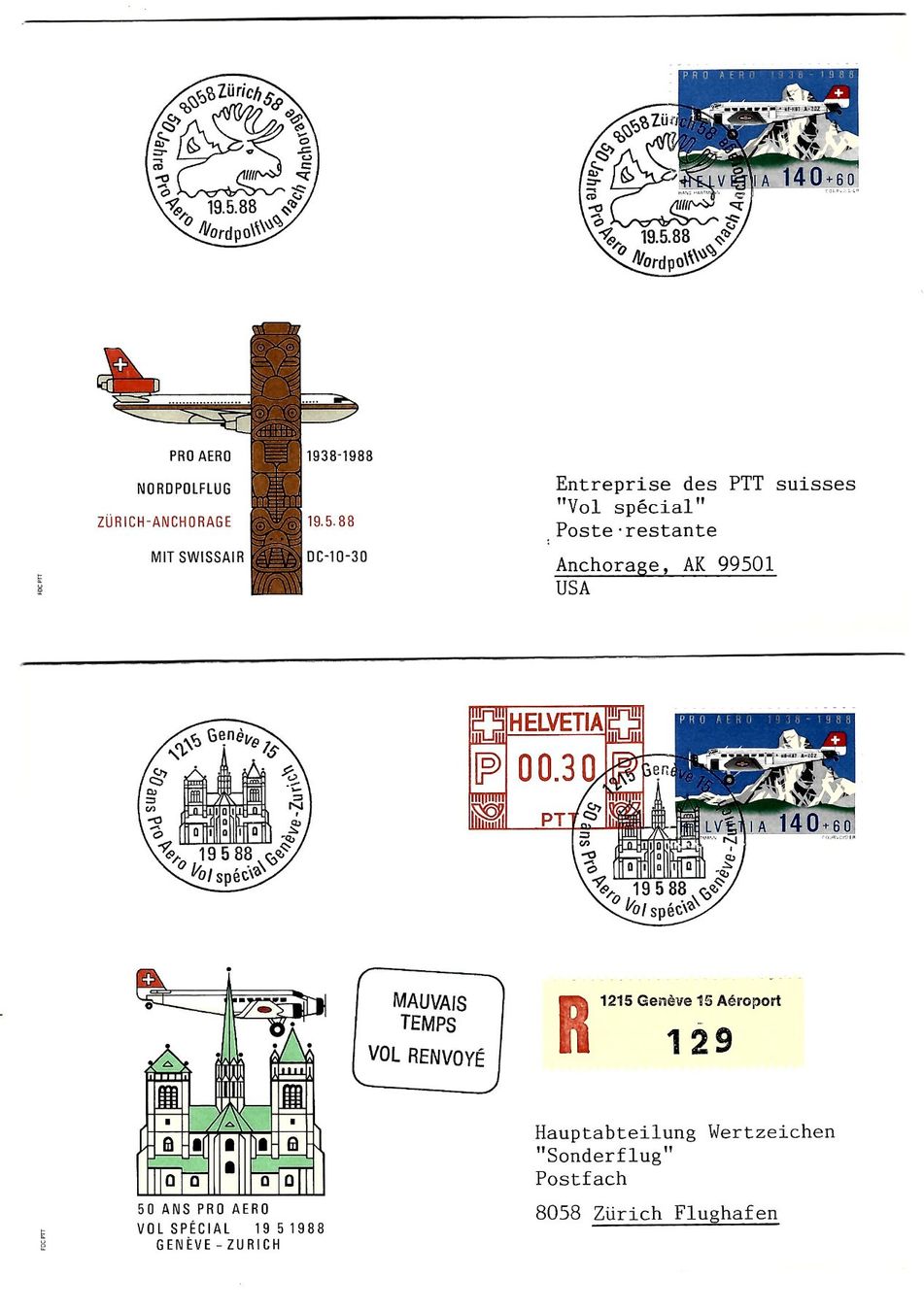 Tutti i francobolli: Set Sonderbriefe Pro Aero 1988 – Usato da Bonstetten venduto da Vrk220556 2
