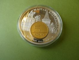 versilberte Medaille 50 mm PP,  Inlay Prägung Ungarn