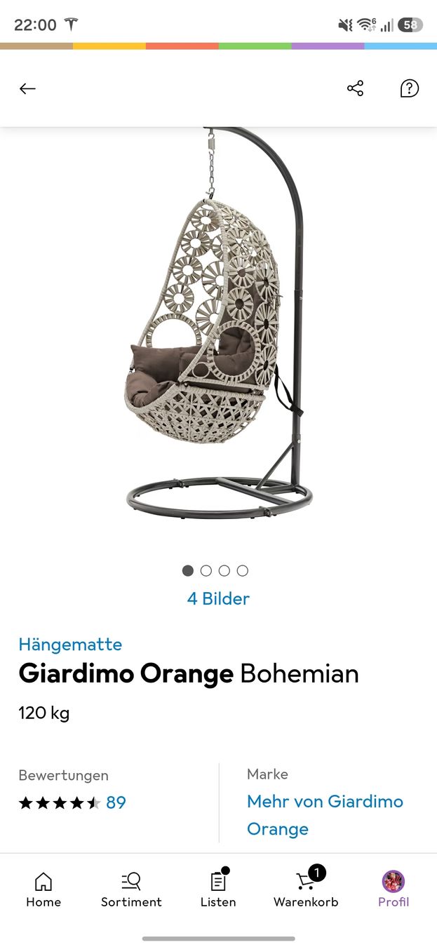 Poltrone pensili da giardino: Hängesessel mit Gestell beige – Usato da Buchs ZH venduto da NCRBD5 3
