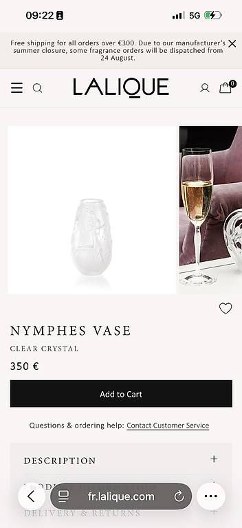 Vasi & Recipienti: Lalique Nymphes Vase - Neupreis über 300 CHF – Usato da Zürich venduto da fau_6ptq 2