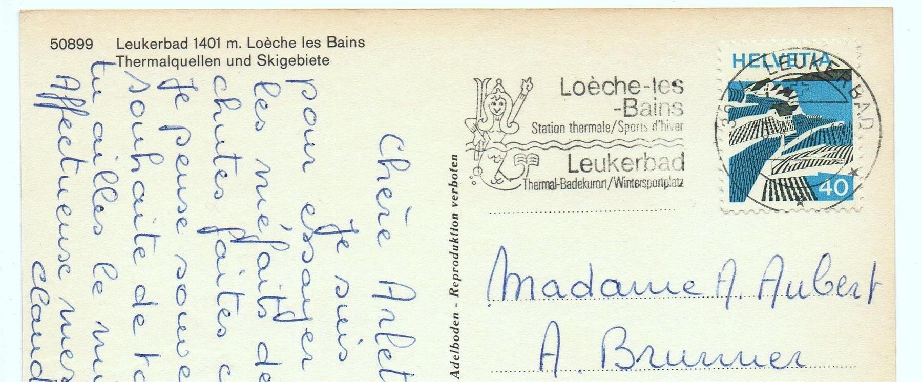 Cartoline postali: LEUKERBAD Thermalquellen - Skilift - Eisfeld - Luftseilbahn – Usato da Jona venduto da philajona 1