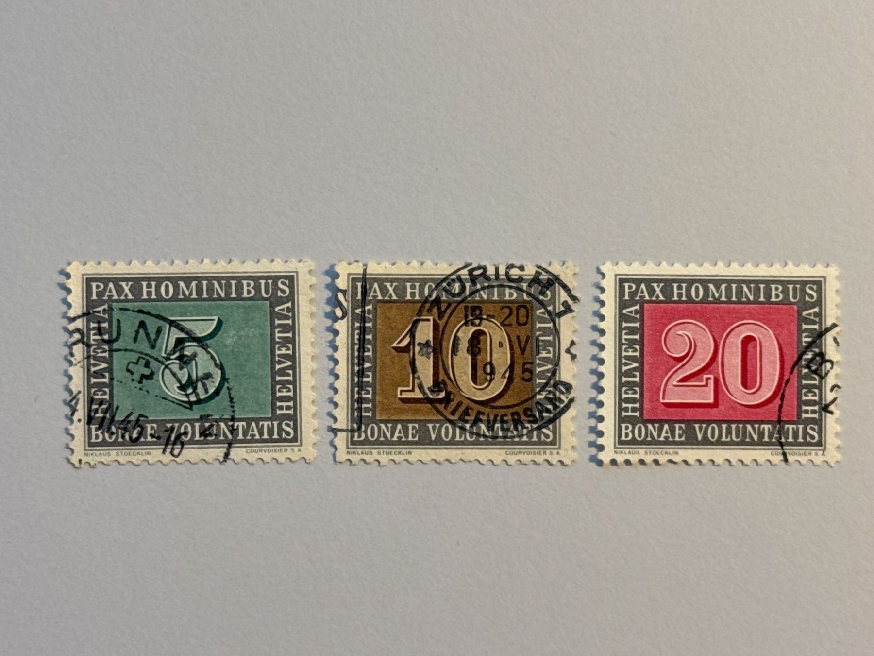 Alle Briefmarken: 1945, PAX, ZNr. 262-264, gestempelt – Gebraucht aus Küssnacht am Rigi von POSTOMASTER