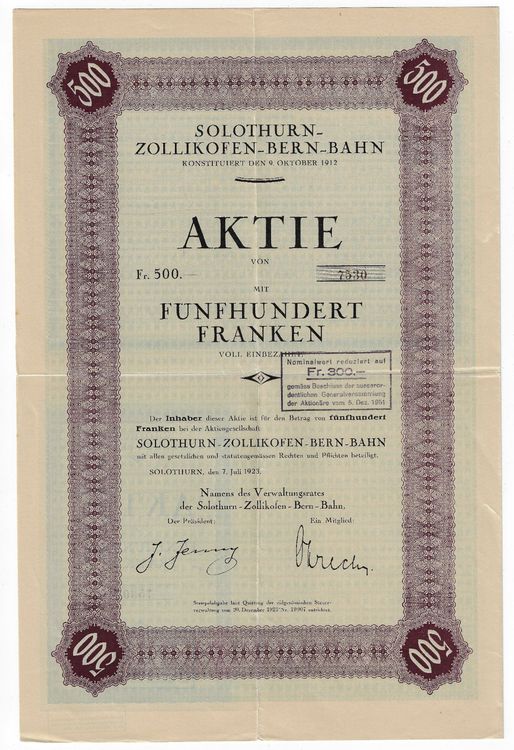 SolothurnZollikofenBernBahn Aktie Kaufen auf Ricardo