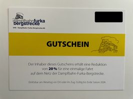 Gutschein 20% Dampfbahn Furka Bergstrecke
