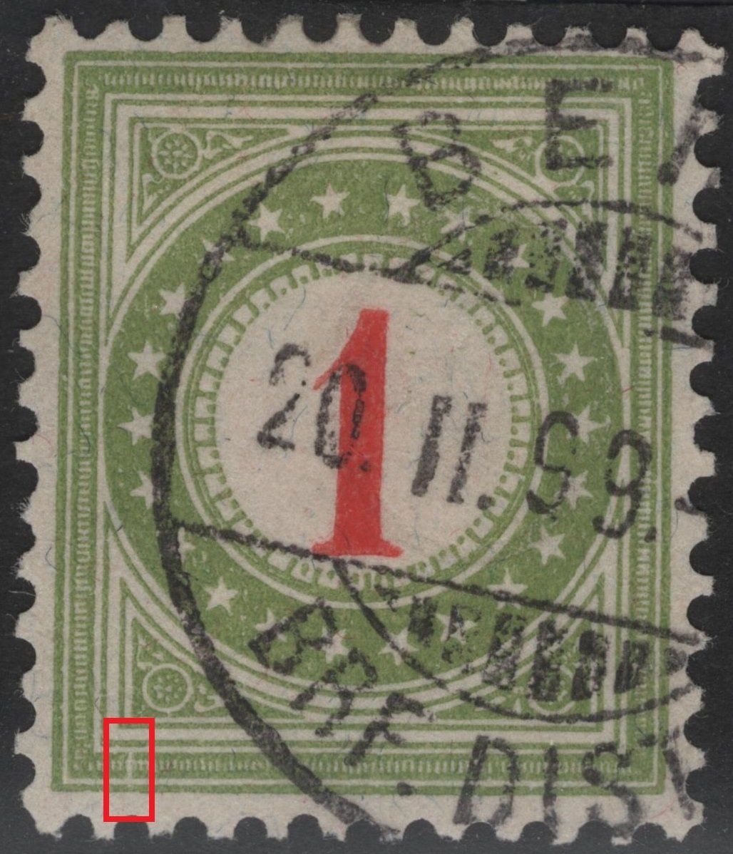 Alle Briefmarken: 1 Rp. Portomarke mit Plattenfehler – Gebraucht aus Eglisau von Chperfins