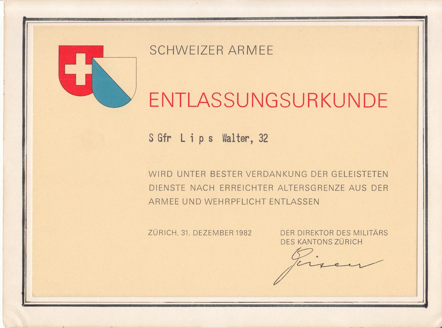 Alle Briefmarken: Entlassungsurkunde 1982 – Gebraucht aus Bürglen TG von StampGraf