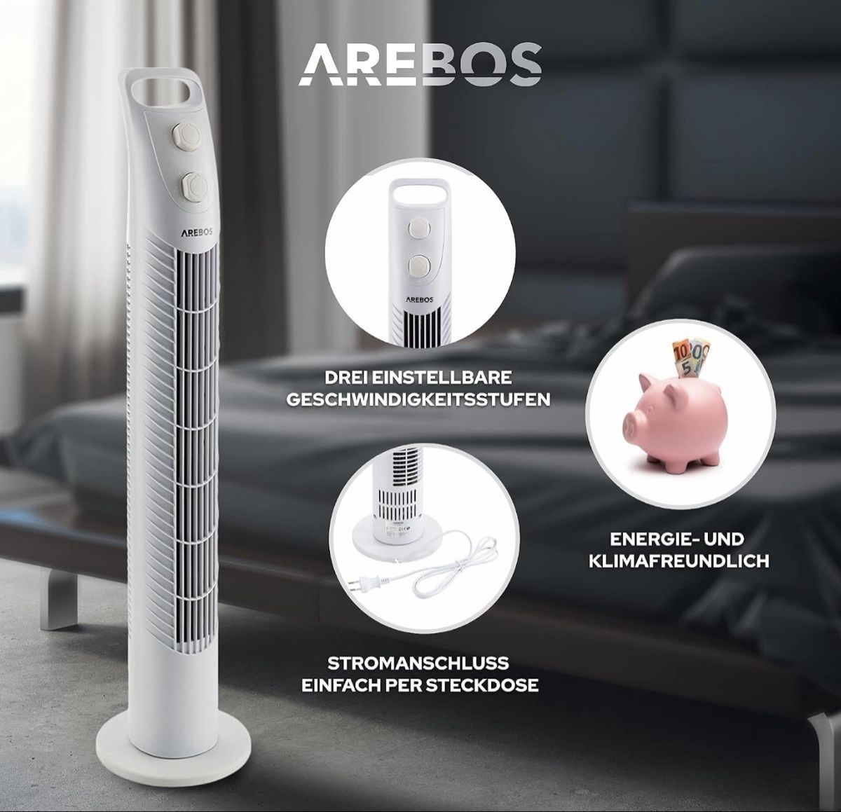 Ventilatori: Arebos Turmventilator mit Timer | 40 Watt | 75°-Oszillation – Nuovo (secondo la descrizione) da Nebikon venduto da warendiscount 6