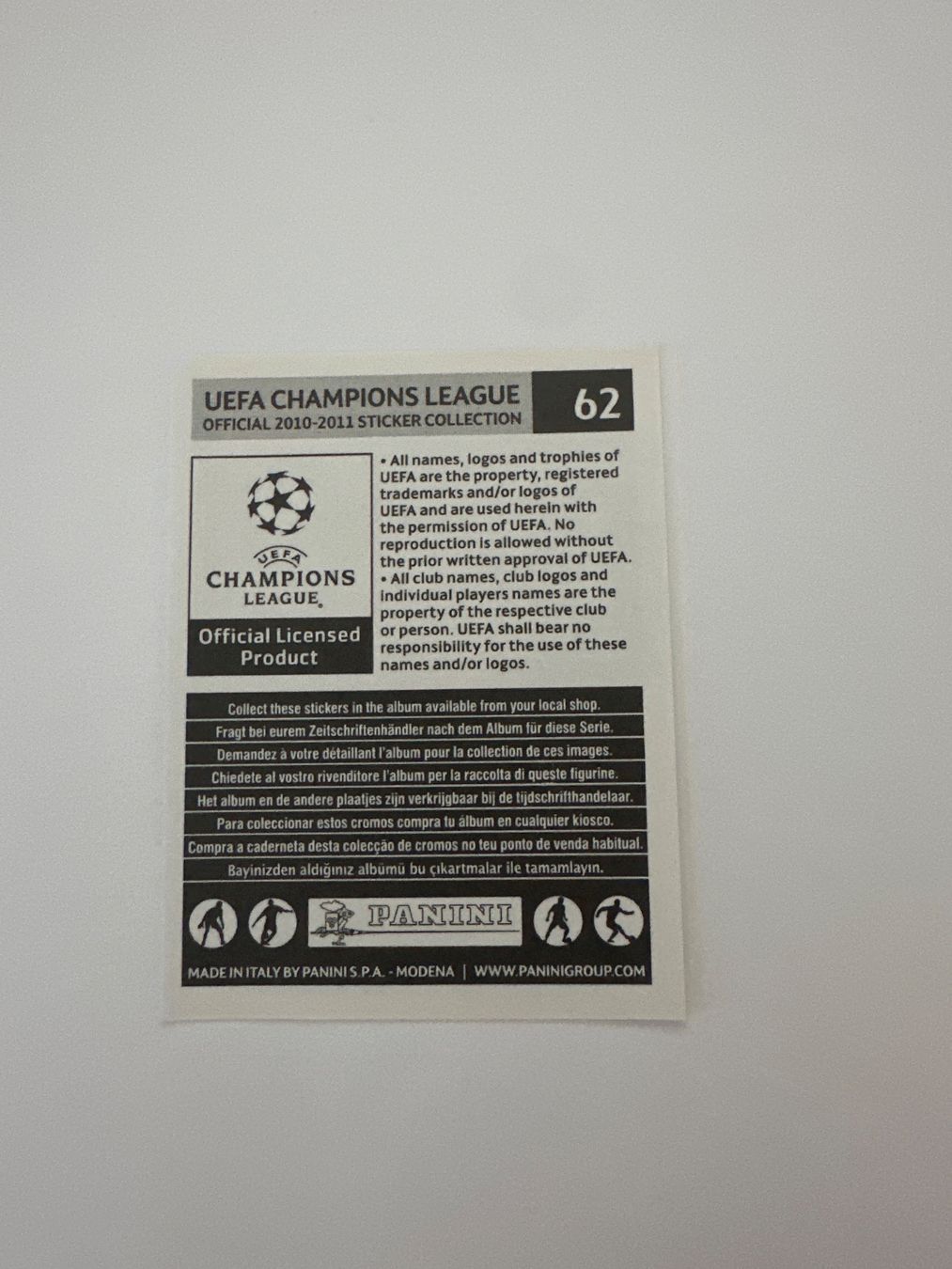 Panini Carte collezionabili: Panini UEFA Champions League 2010-2011 - Nr. 62 – Usato da Sulz AG venduto da DealWerk 1