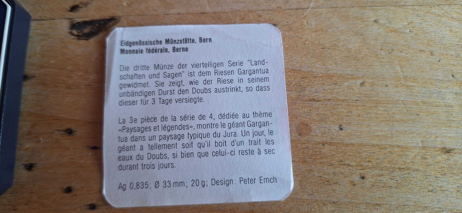 Alle Münzen: Pièce commémorative Gargantua Jura 1996. – Neu und originalverpackt aus Le Sentier von Loorenz 2