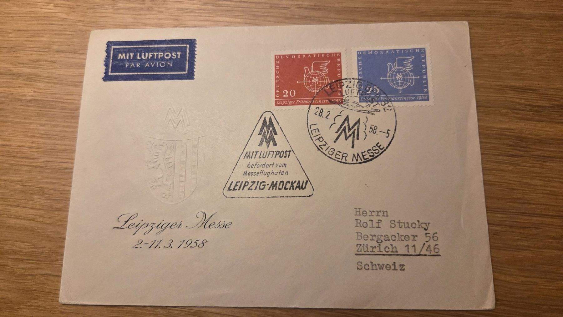 Tutti i francobolli: 1958 Messeflug Leipzig - Moskau – Usato da Arni AG venduto da Moth68