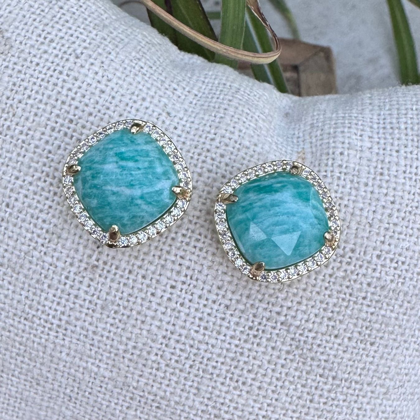 Orecchini pendenti & Orecchini a lobo: Wunderschöne vergoldete Ohrstecker AMAZONIT mit Zirkonia – Nuovo e nell'imballaggio originale da Rombach venduto da Ivreajewels