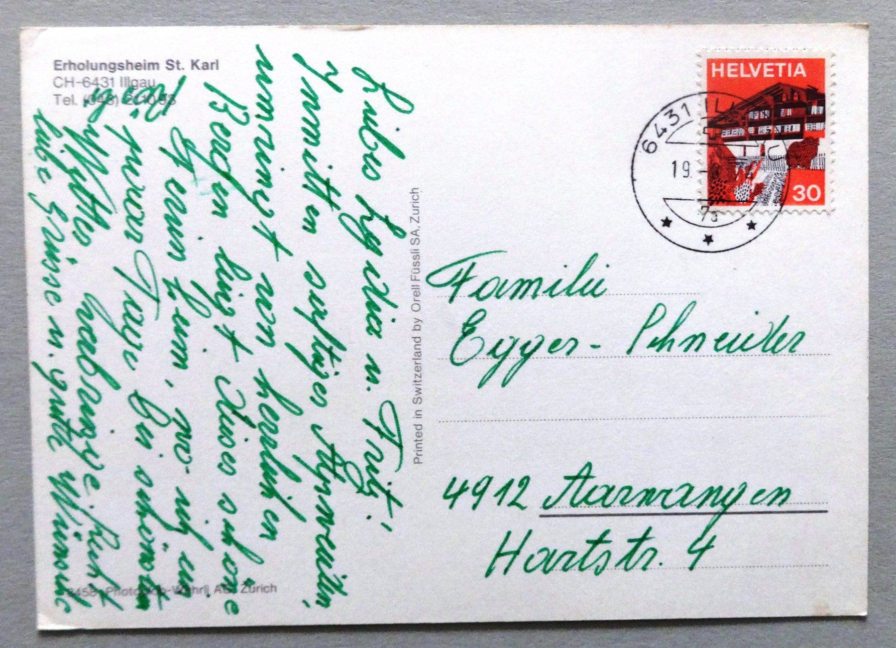 Cartoline postali: Erholungsheim St. Karl, Illgau – Usato da Fétigny venduto da Billy2miny 1