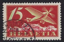 1923 Flugpost 15 Rp. Flugzeug gestempelt ʘ ZNr. F3 Kat. 13.-