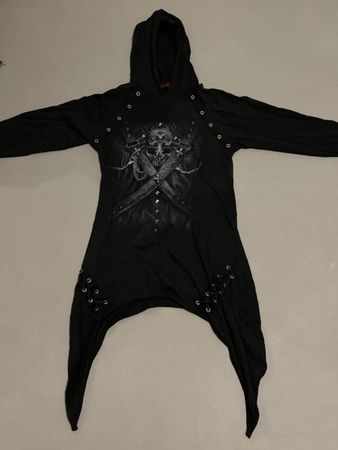 Schwarzer Gothic Kapuzenpullover mit Totenkopf - Gr. M