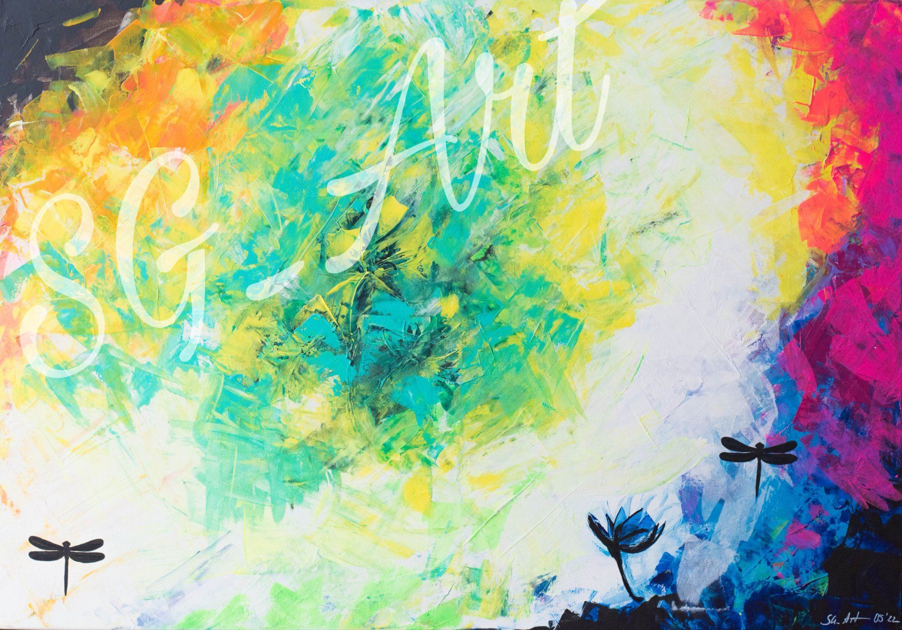 Gemälde: Acrylbild abstrakt bunt Libelle Tier Unikat – Neu und originalverpackt aus Rheinau von Sussel 3