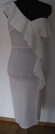 Elegantes One-Shoulder Kleid Weiss mit Volant – Figurbetont