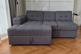 Schlafsofa grau mit Bettkasten und Ottomane
