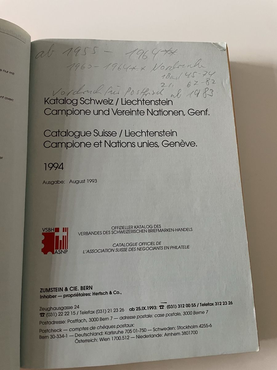 Alle Briefmarken: Briefmarken Katalog Zumstein 1994 – Gebraucht aus Rümlang von euqinom16 5