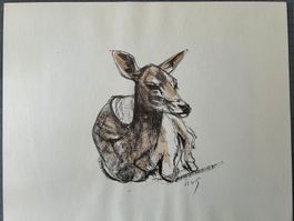 Tierbild (Hirsch) von Fritz Hug (Schweizer Künstler)