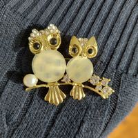 🦉 Glänzende Eulen-Brosche mit Strass & Perle – Neu ✨