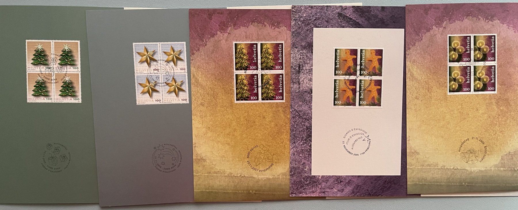 Alle Briefmarken: 5 Weihnachtskarten der Post mit Briefmarken – Gebraucht aus Eggersriet von stamp303 1