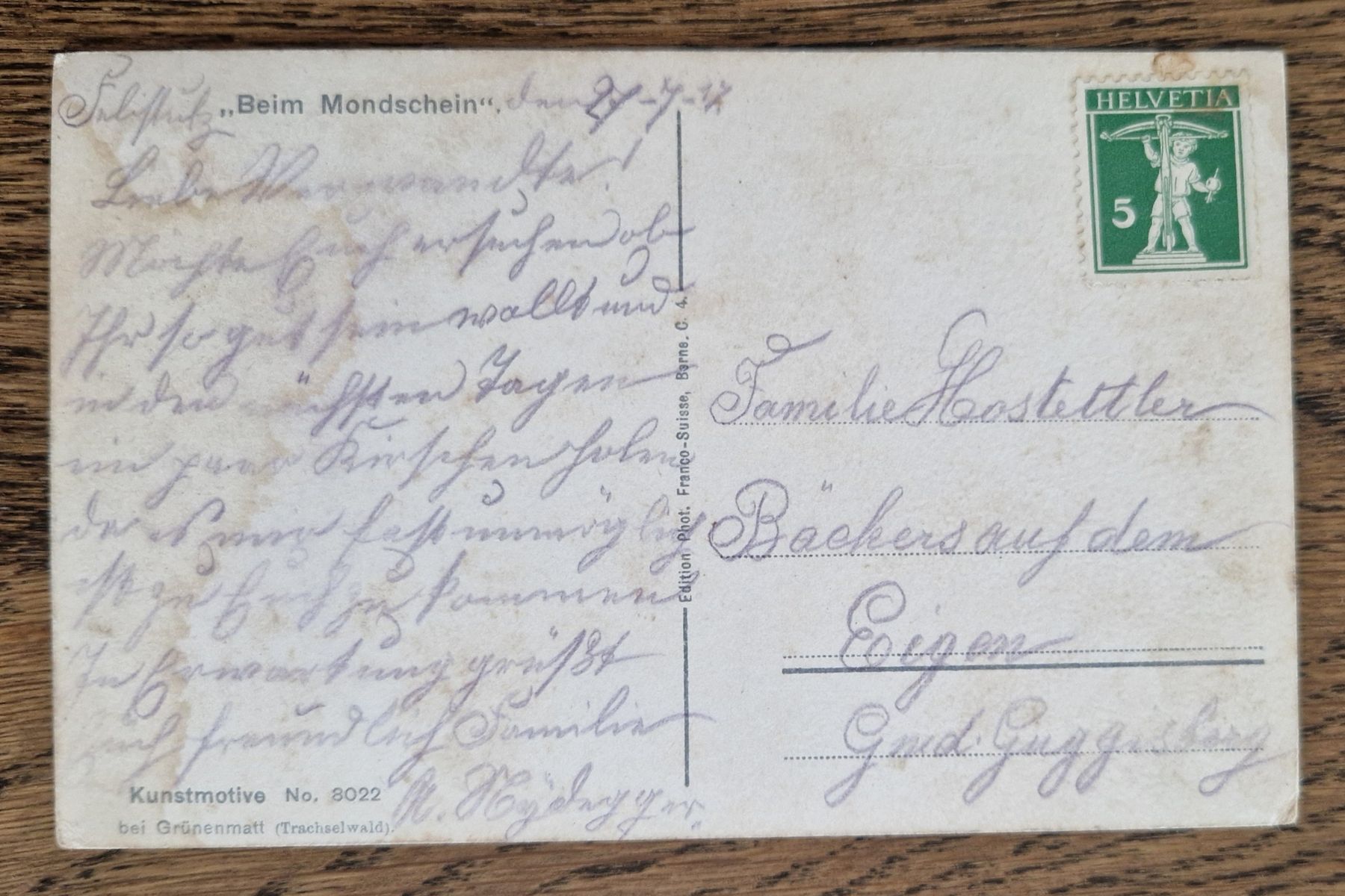 Cartes postales: Beim Mondschein 1917 nach Guggisberg – D'occasion à Ebikon par Donar50 1