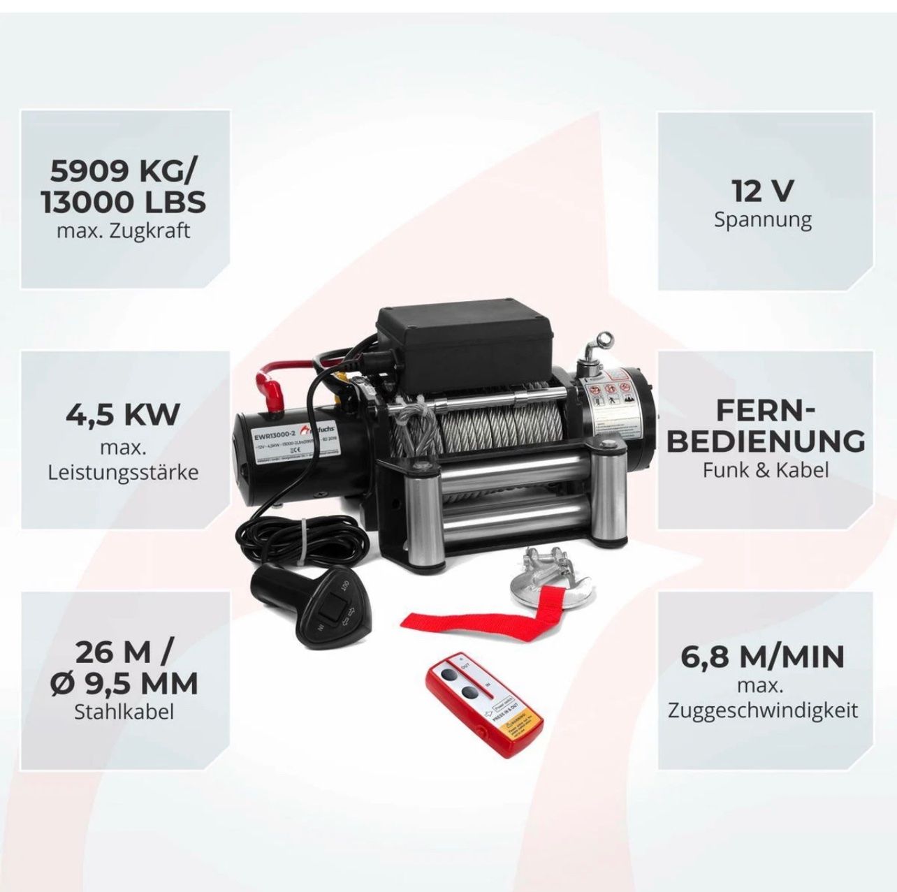 Altro per stoccaggio & trasporto: Rotfuchs EWR13000 Seilwinde 12V 5900kg – Nuovo e nell'imballaggio originale da Amriswil venduto da JaJa-Express 2