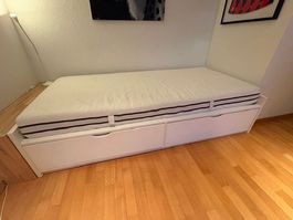 Bett mit Doppelbettkasten, 90x2002cm, Top Zustand, in weiss