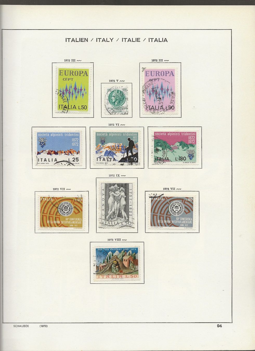 Alle Briefmarken: Marken Italien 1972 bis 1974 – Gebraucht aus Au ZH von xelagreb01 1