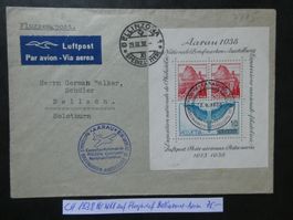 CH 1938 Nr. W11 auf tollem Flugbrief Bellinzona-Aarau