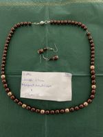 Braune/goldene Perlenkette mit Ohrringen, 64cm, Magnetversch