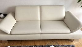 Hochwertiges Echtleder-Sofa  cremeweiß