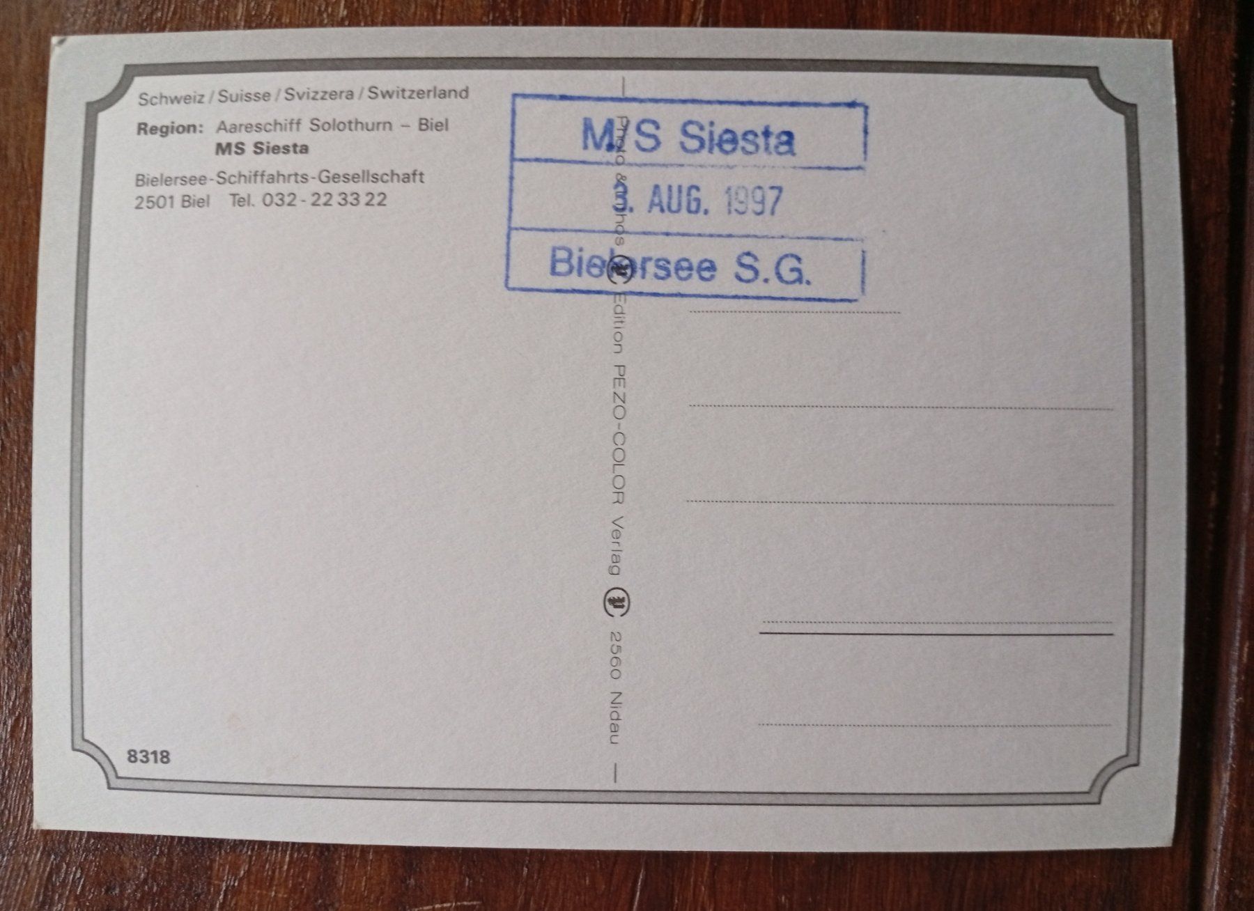 Cartoline postali: MS Siesta – Usato da Perrefitte venduto da 36B 1