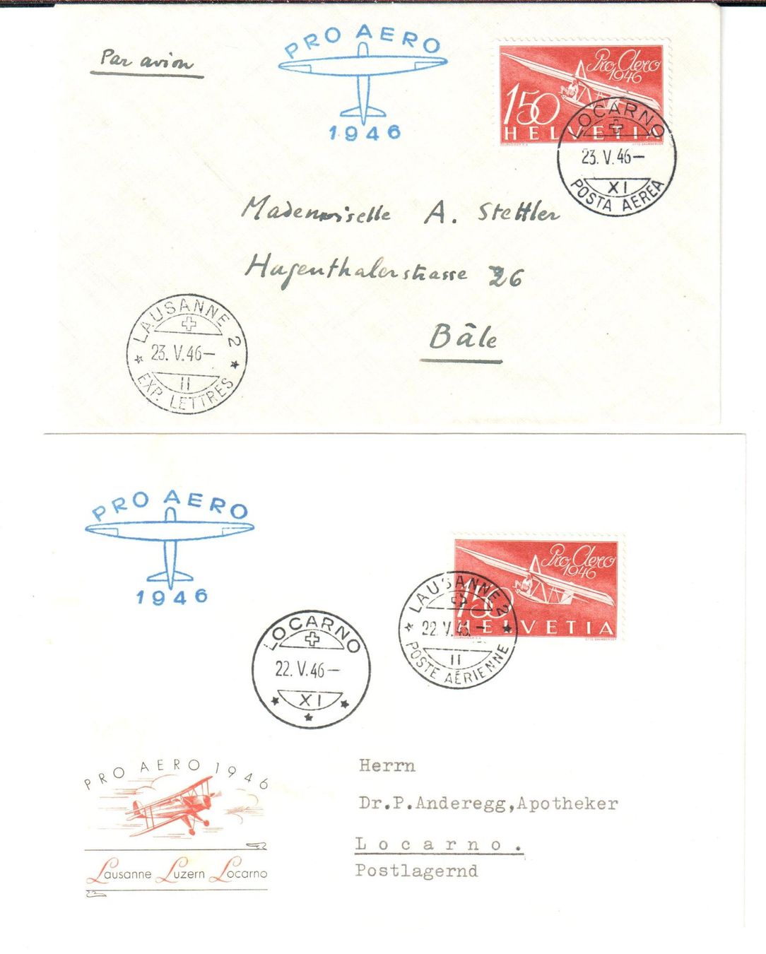 Alle Briefmarken: LOT PRO AERO 1946 – Gebraucht aus Glattfelden von Schmue23 2