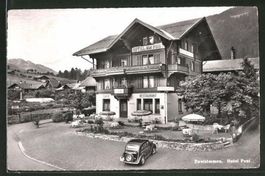 Zweisimmen, Hotel Post, Oldtimer, gelaufen 1955