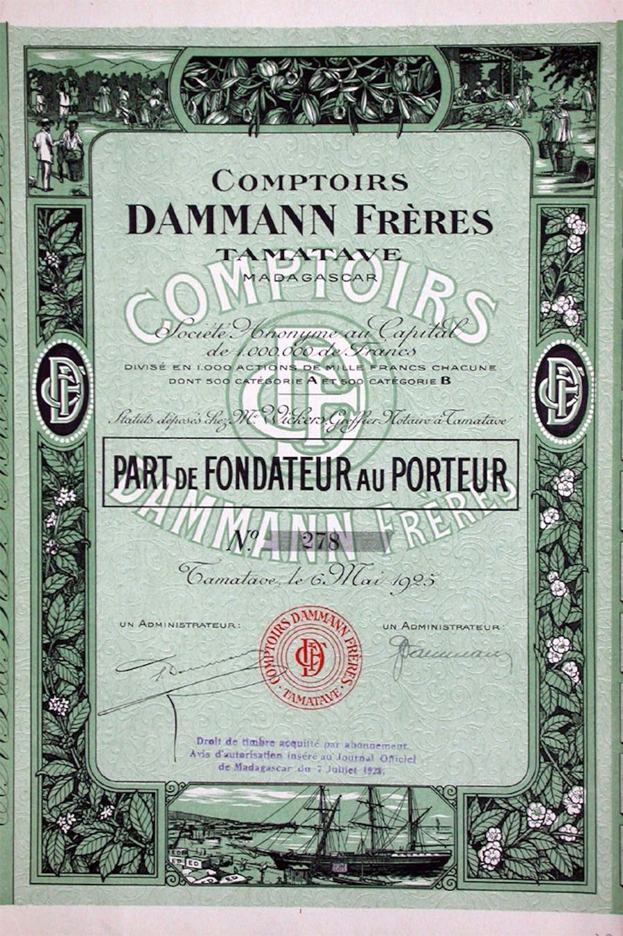 Documenti: Comptoirs Dammann Frères, Tamatave - 1925 – Usato da Solothurn venduto da Sgasche