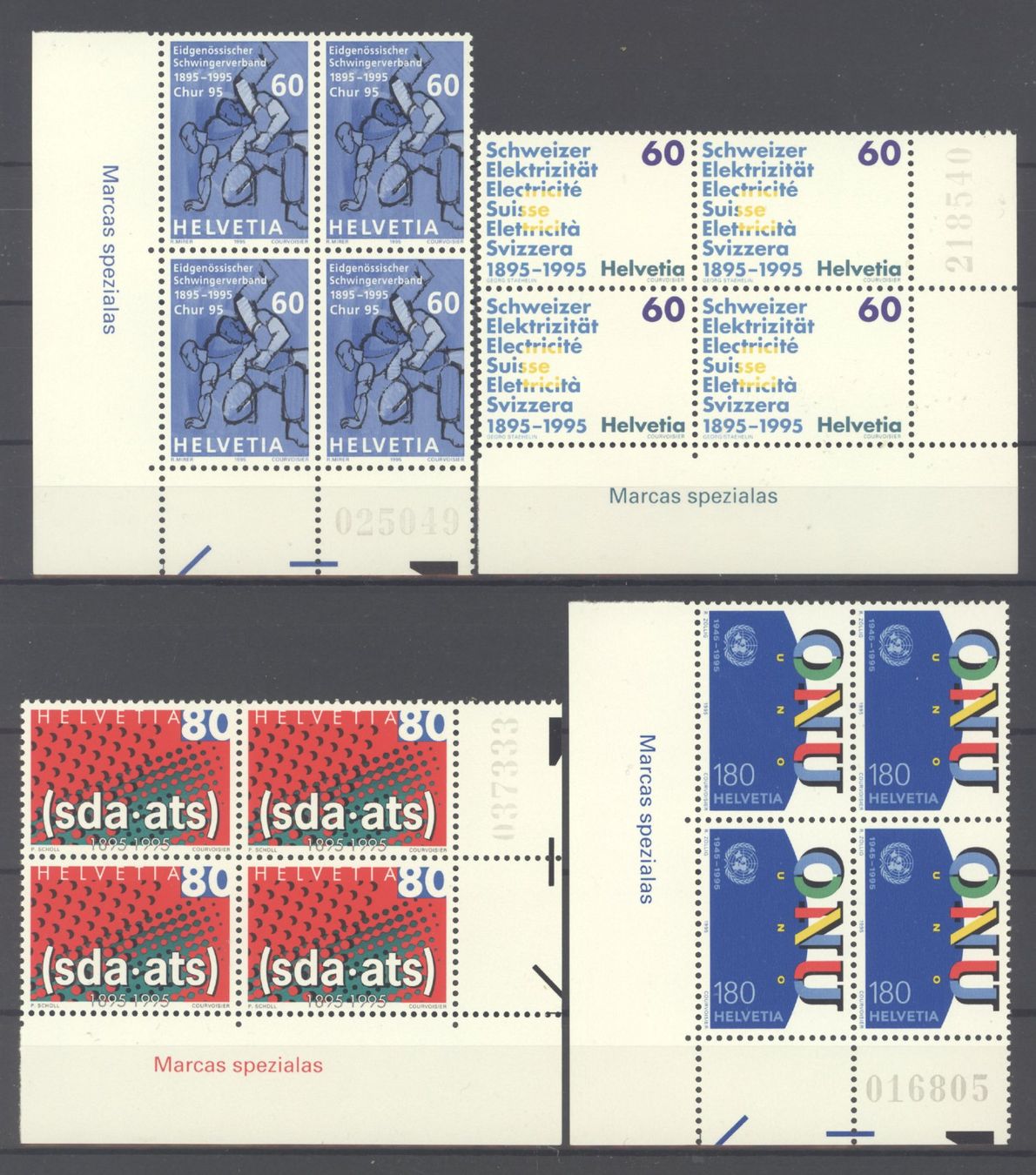 Tutti i francobolli: 1995, Sonderpostmarken, Viererblöcke ** – Usato da Willisau venduto da Vollstempel