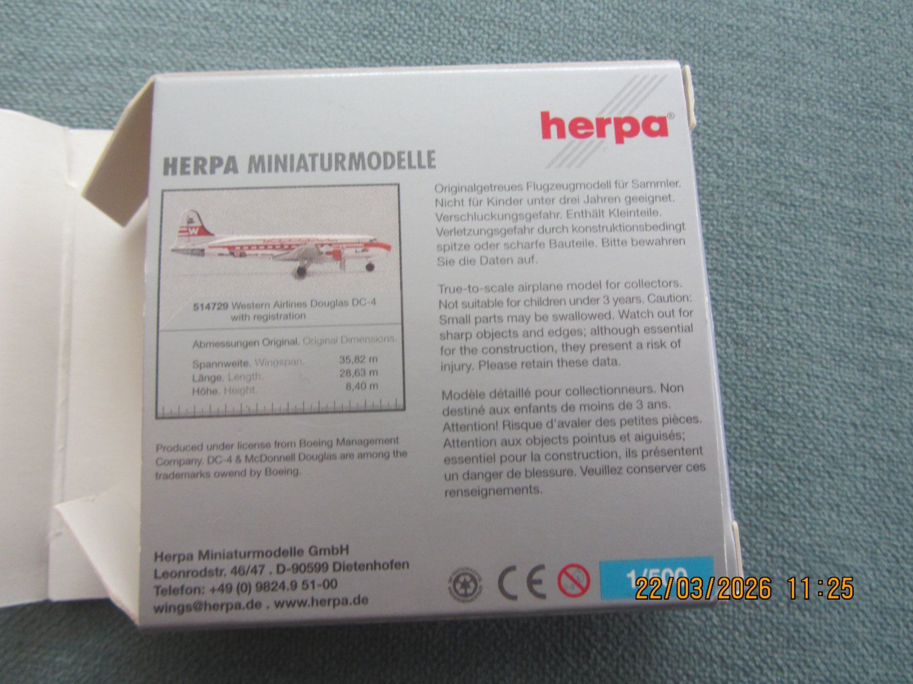 Kit di modellismo & Modellini statici: Herpa 1:500 Douglas DC-4 Western – Nuovo e nell'imballaggio originale da Kirchberg BE venduto da sonne88 1