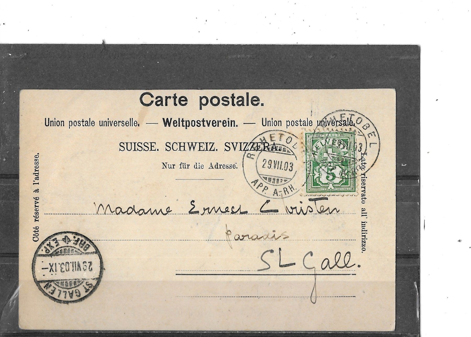 Cartoline postali: AR Gruss vom Rehetobel 1903 – Usato da Schocherswil venduto da Wilare 1