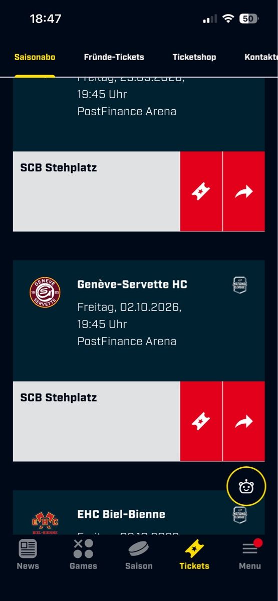 Billets: SCB - Genève 02.10.2026 – Neuf (Voir description) à Reconvilier par 96Chantal96